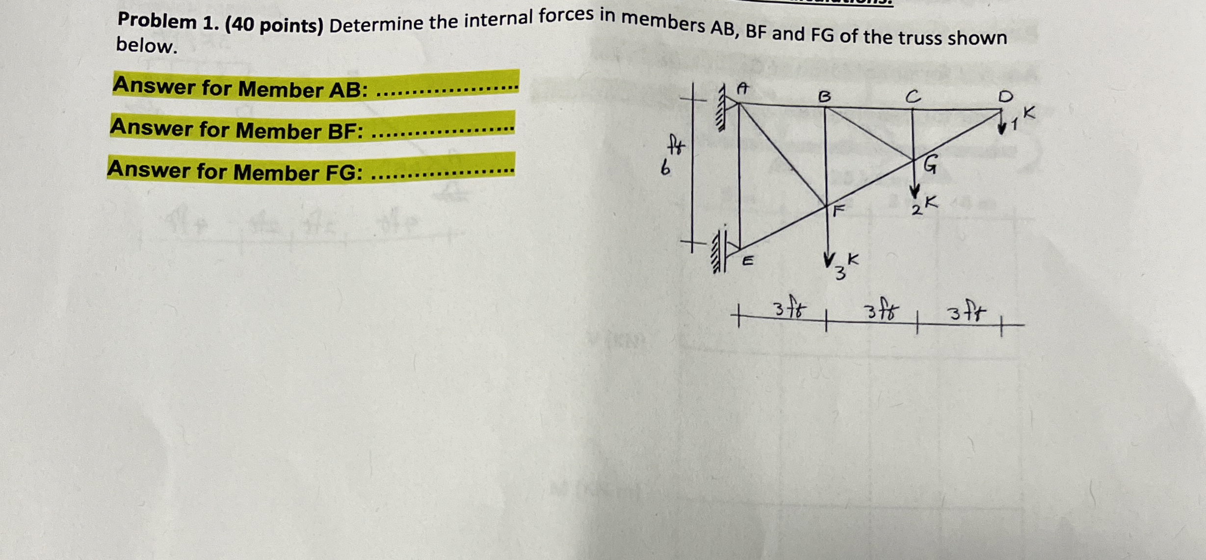 Problem 1 . ( 4 0 points ) Determine the internal