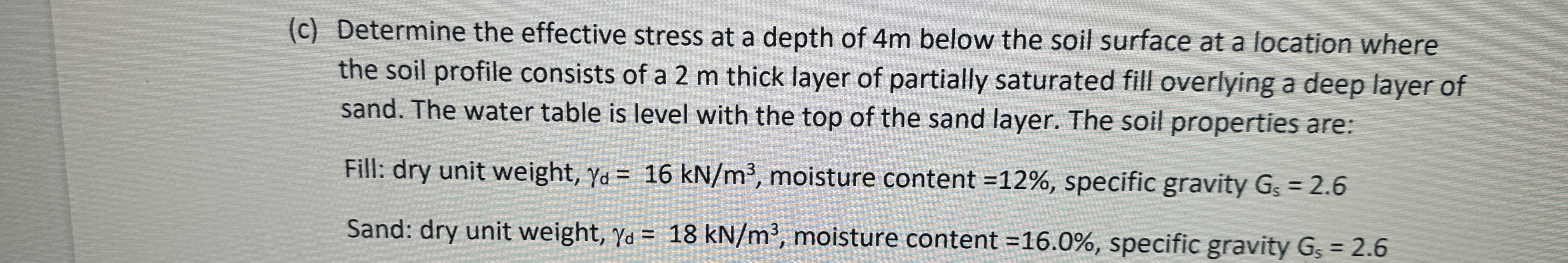( c ) Determine the effective stress at a depth
