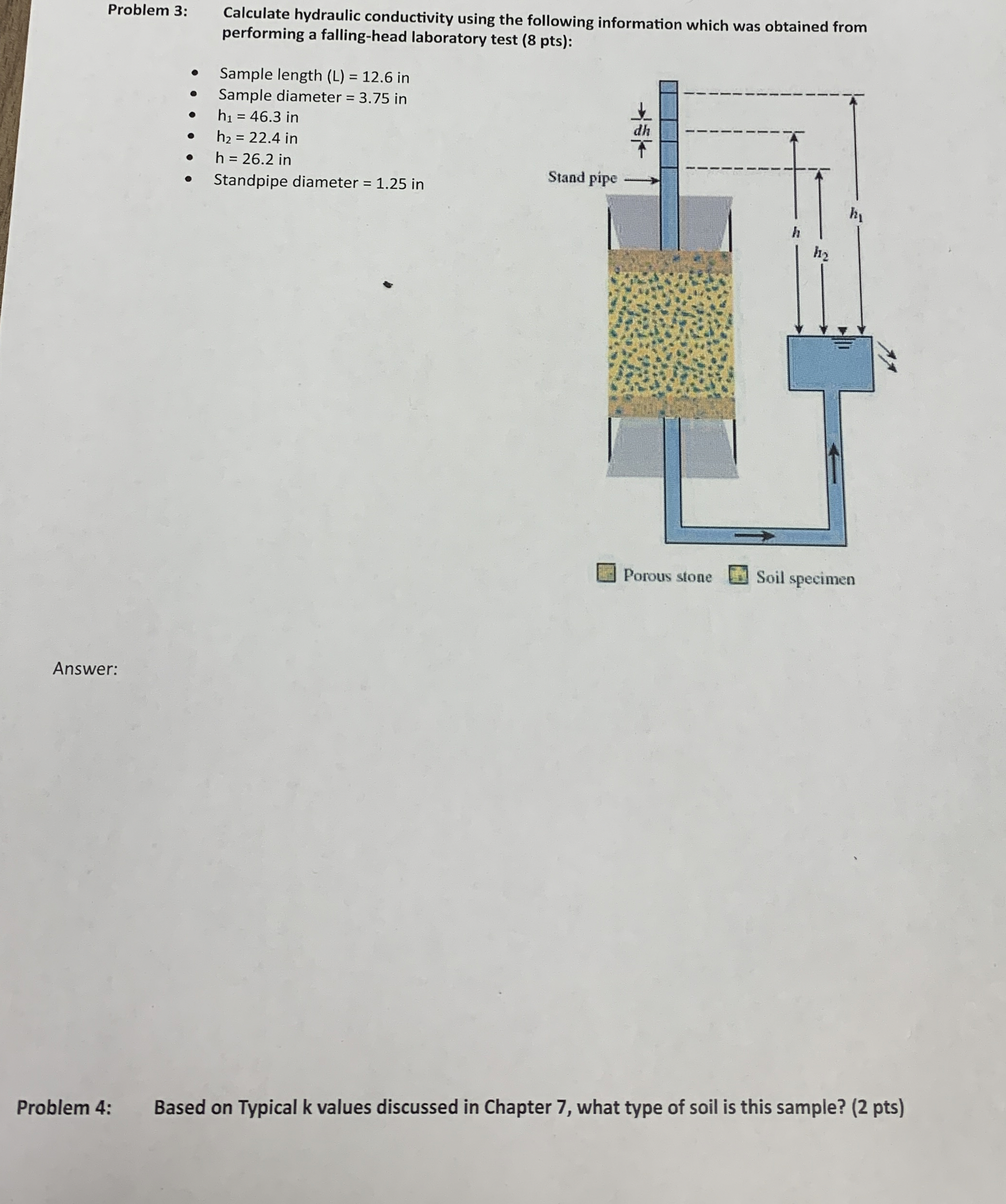 Problem 3 : Calculate hydraulic conductivity