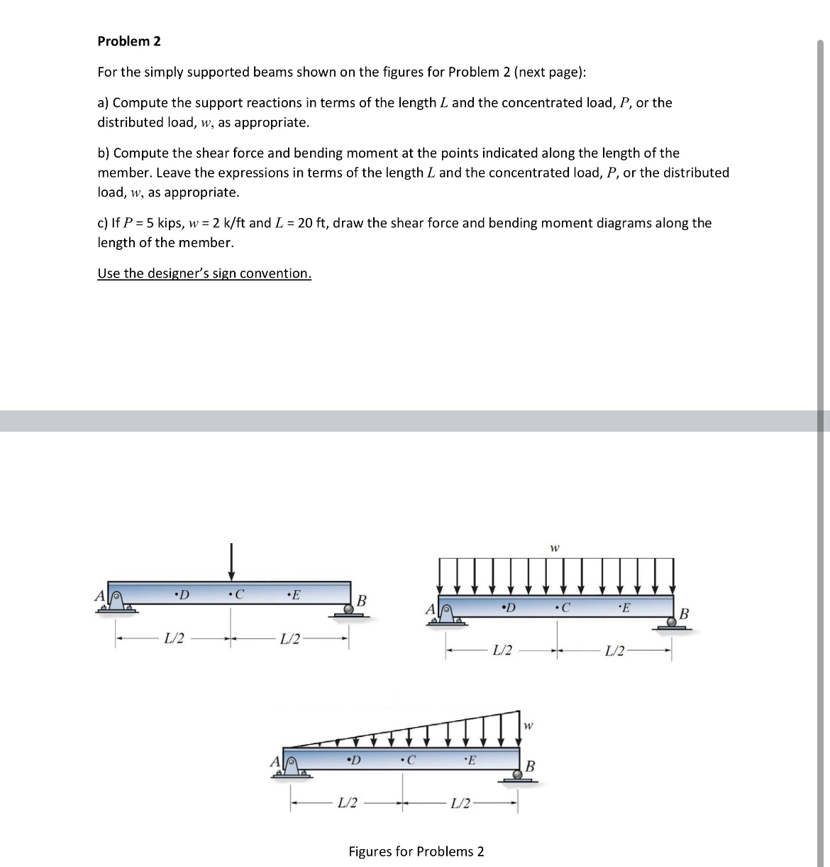 Problem 2 For the simply supported beams shown on