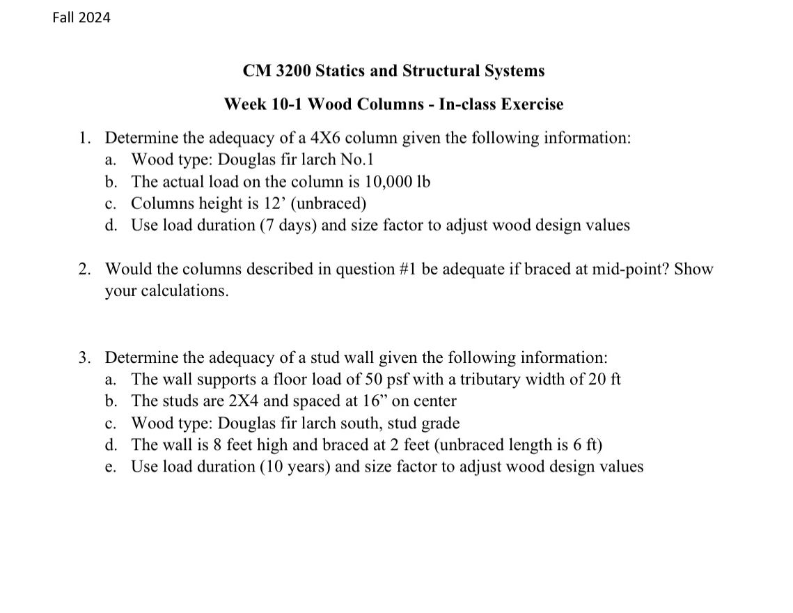 Fall 2 0 2 4 CM 3 2 0 0 Statics and Structural