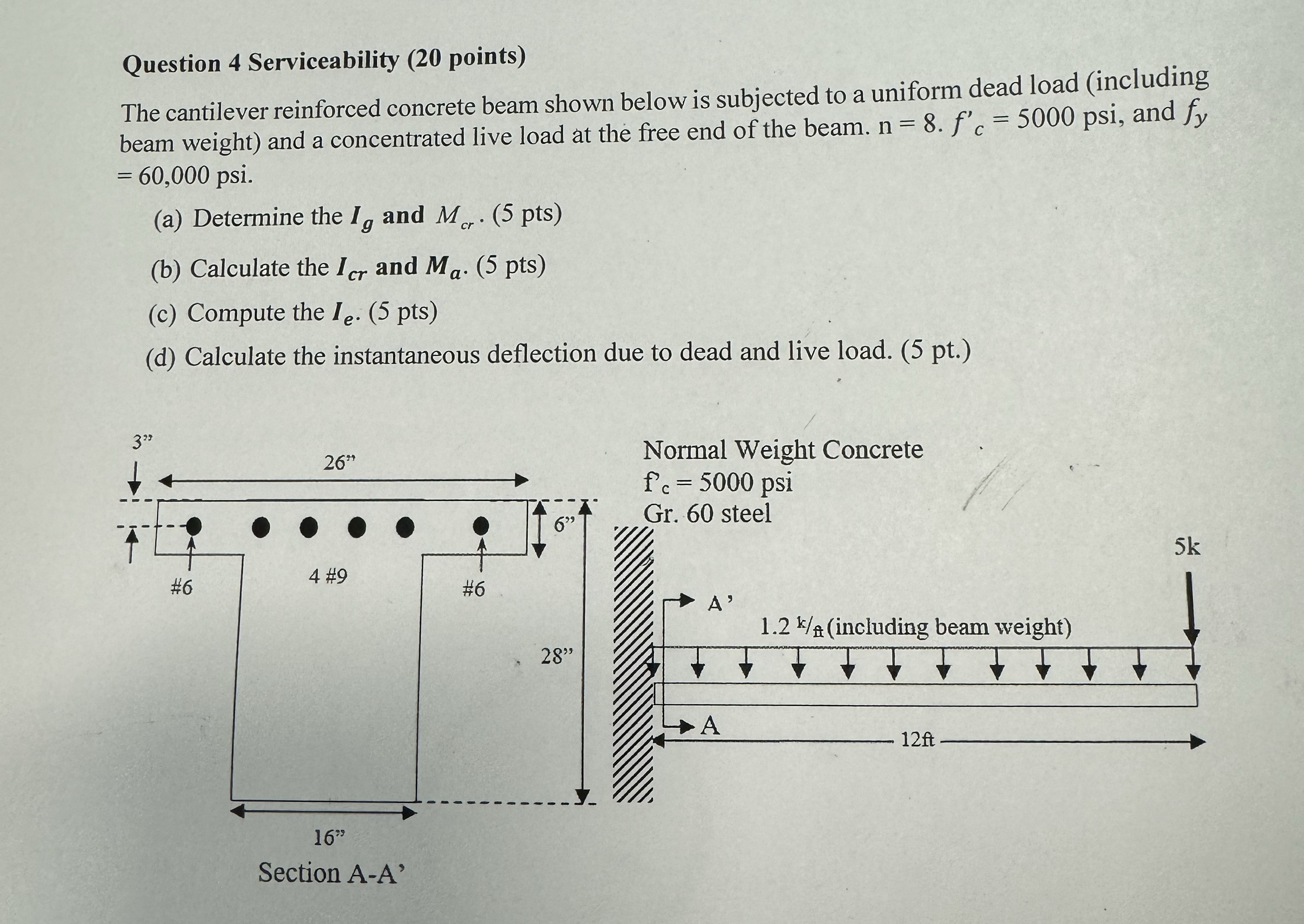 Question 4 Serviceability ( 2 0 points ) The