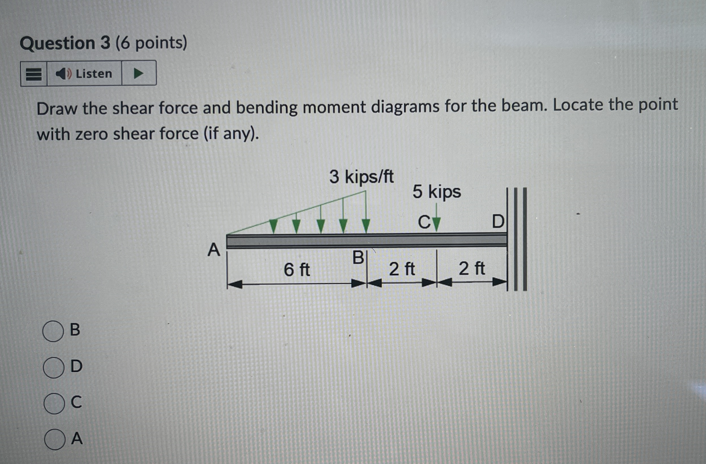 Question 3 ( 6 points ) Draw the shear force and