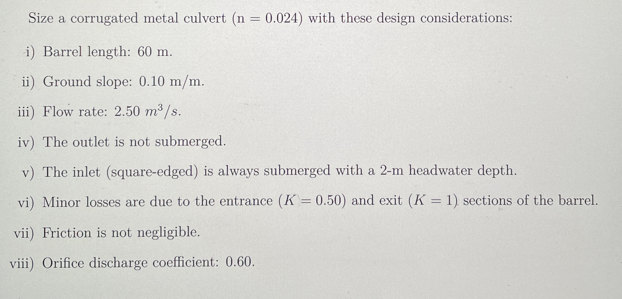 Size a corrugated metal culvert