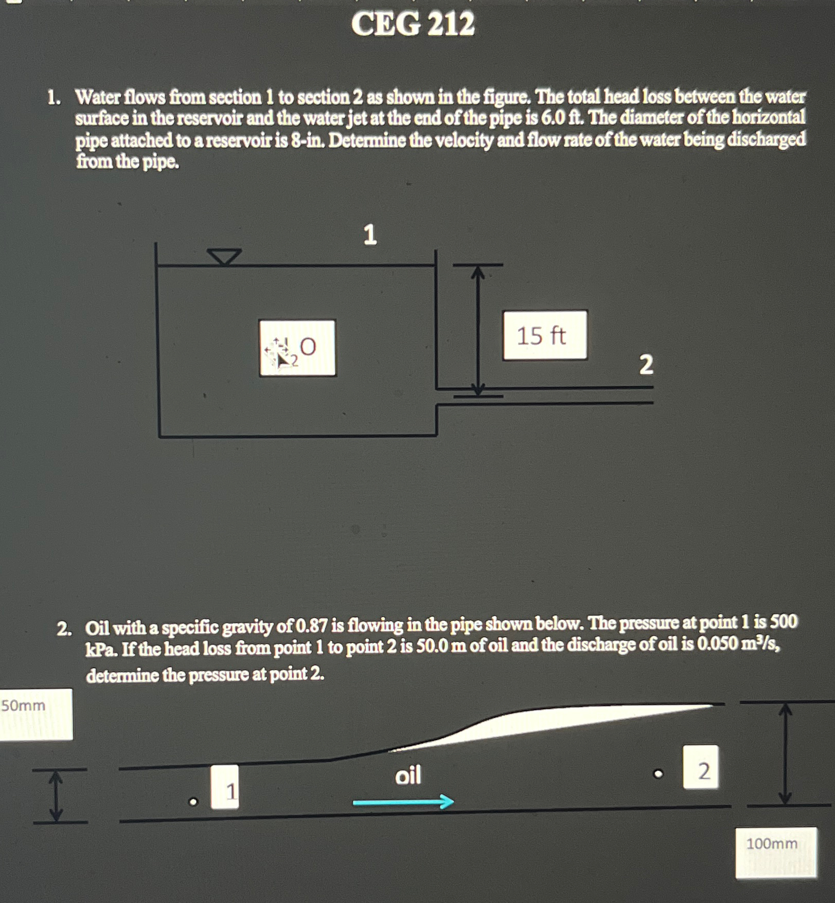 CDG 2 1 2 Water flows from section 1 to section 2