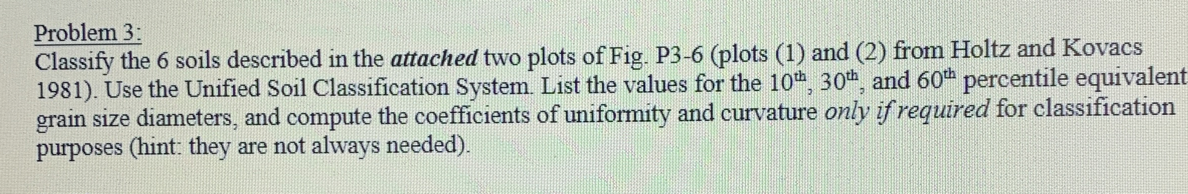 Problem 3 : Classify the 6 soils described in the