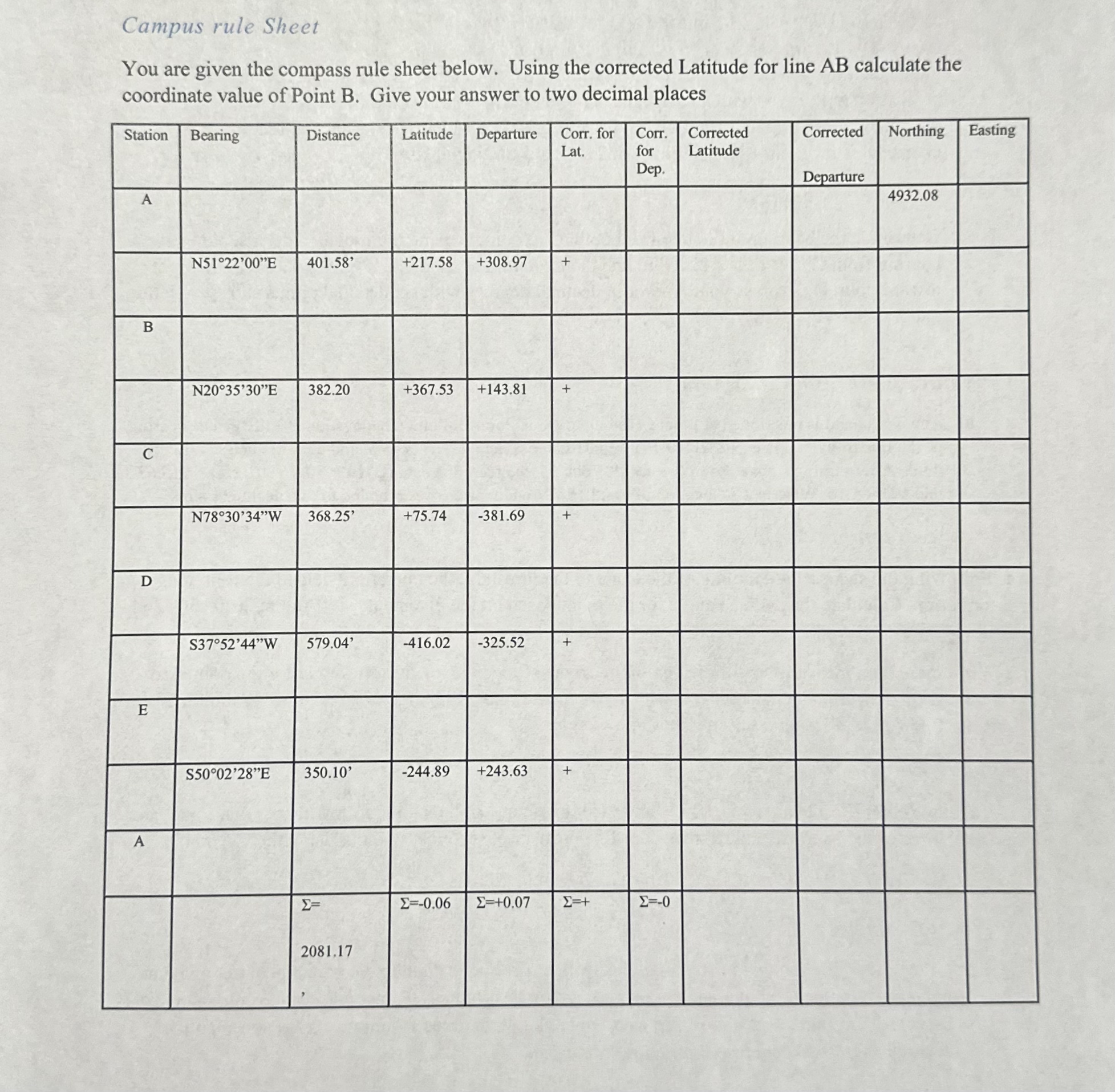 Campus rule Sheet You are given the compass rule