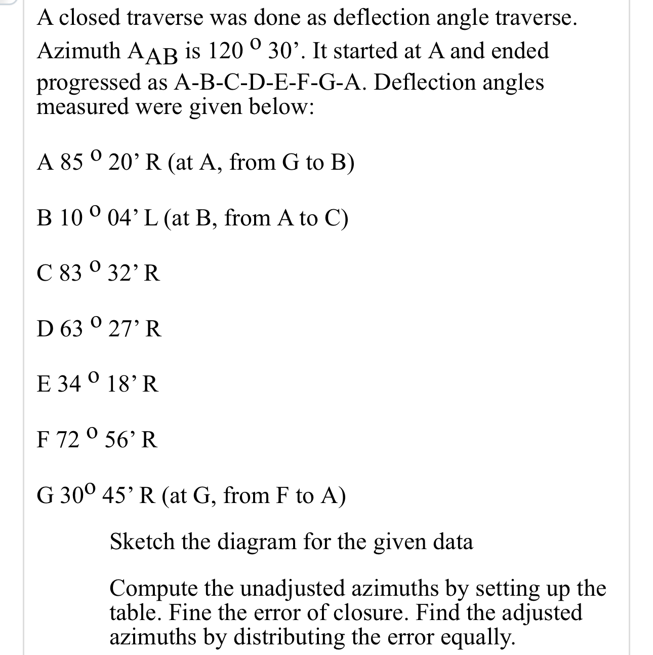 Please explain in a chart!! A closed traverse was