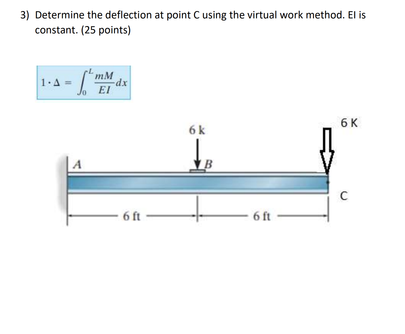 3 ) Determine the deflection at point C using the