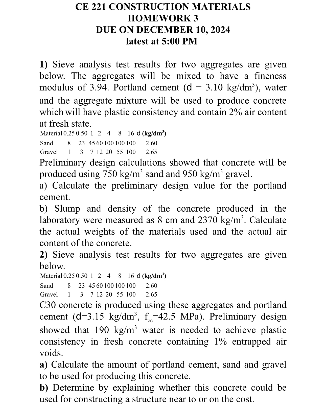 CE 2 2 1 CONSTRUCTION MATERIALS HOMEWORK 3 DUE ON