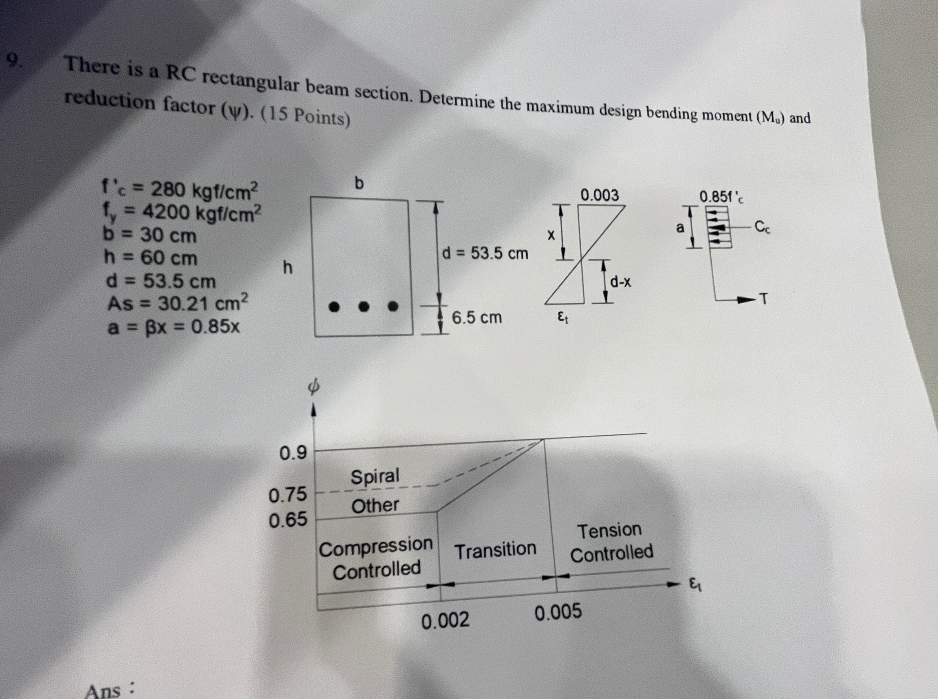 There is a RC rectangular beam section. Determine