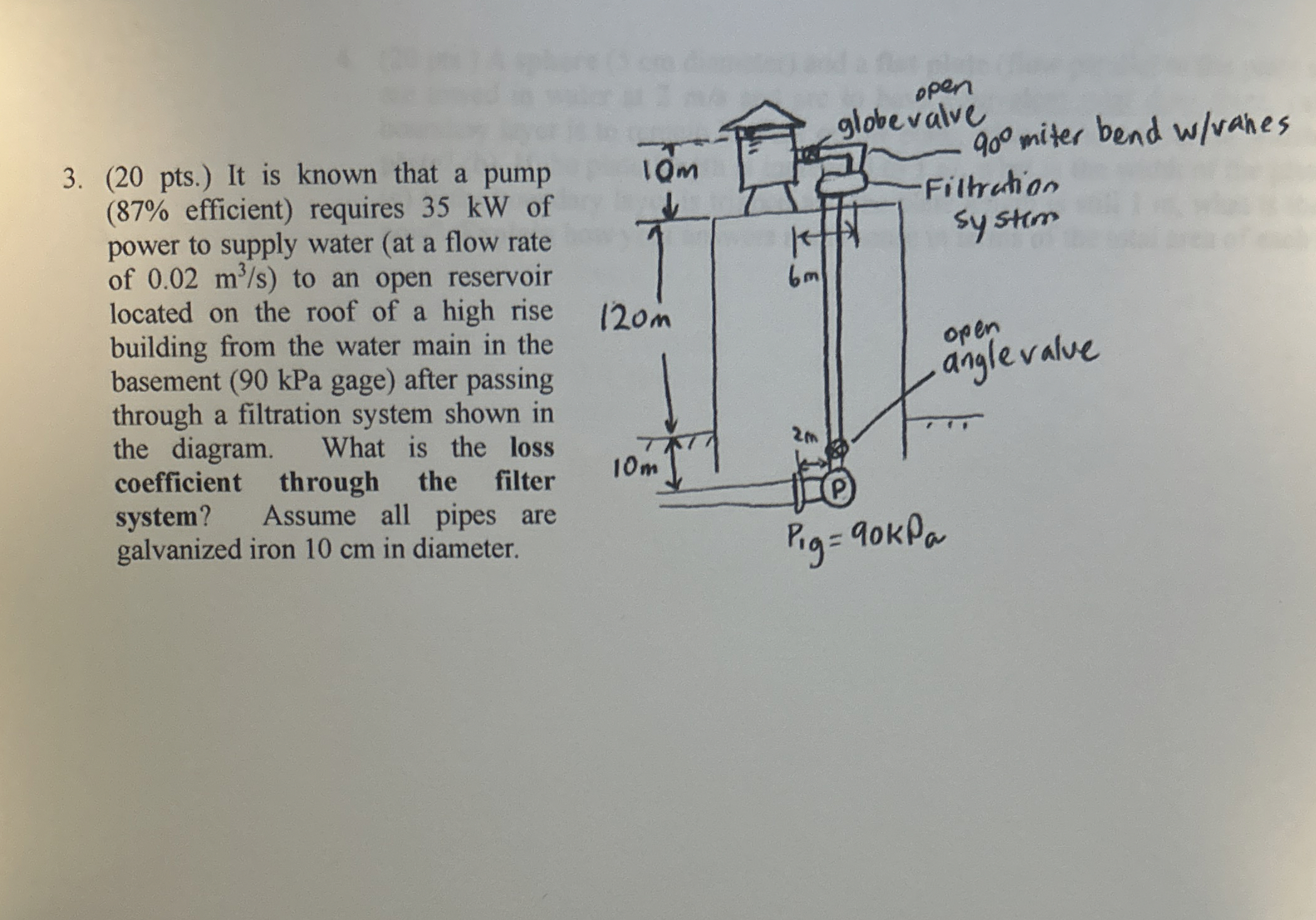 ( 2 0 pts . ) It is known that a pump ( 8 7 %