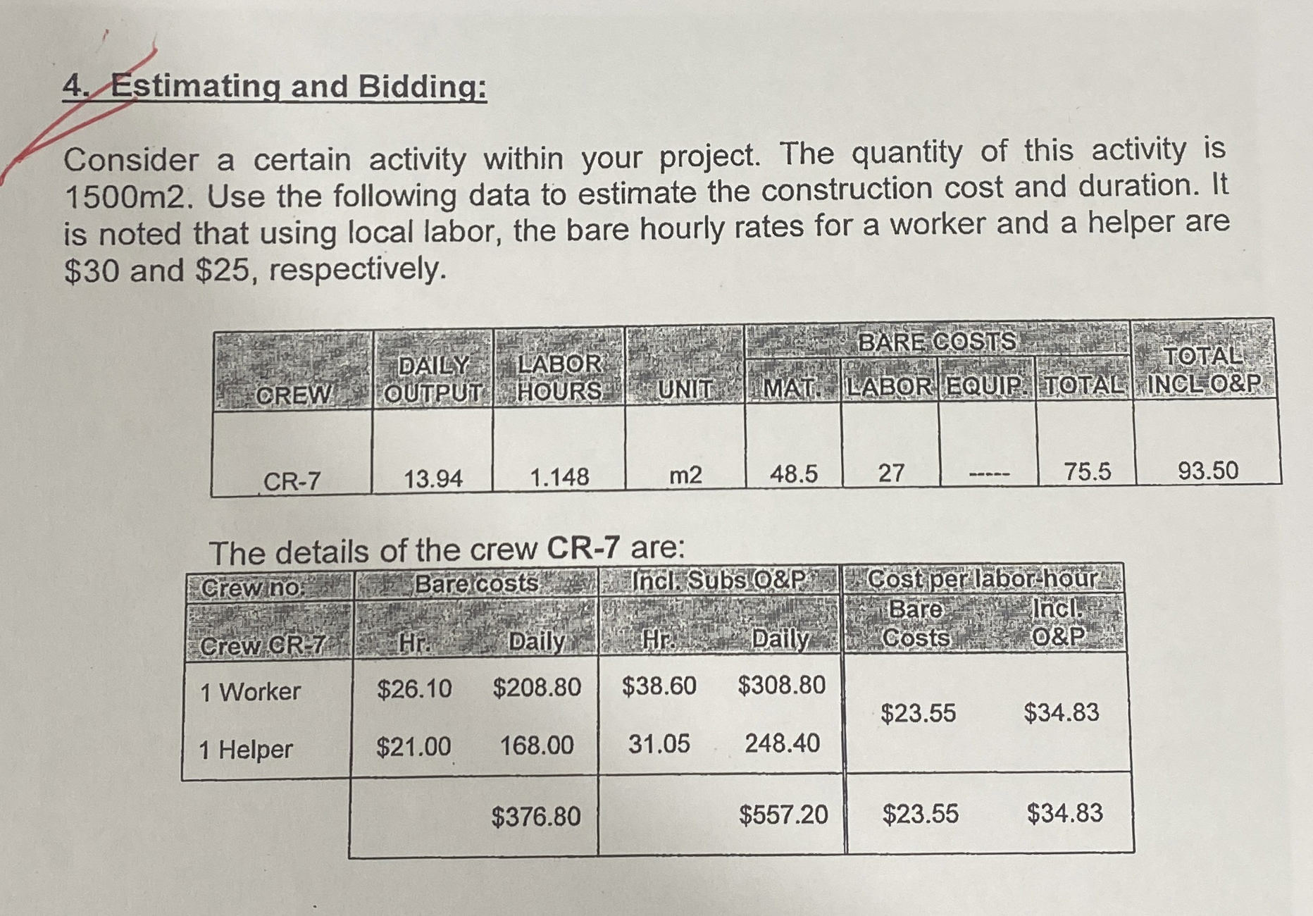 Estimating and Bidding: Consider a certain
