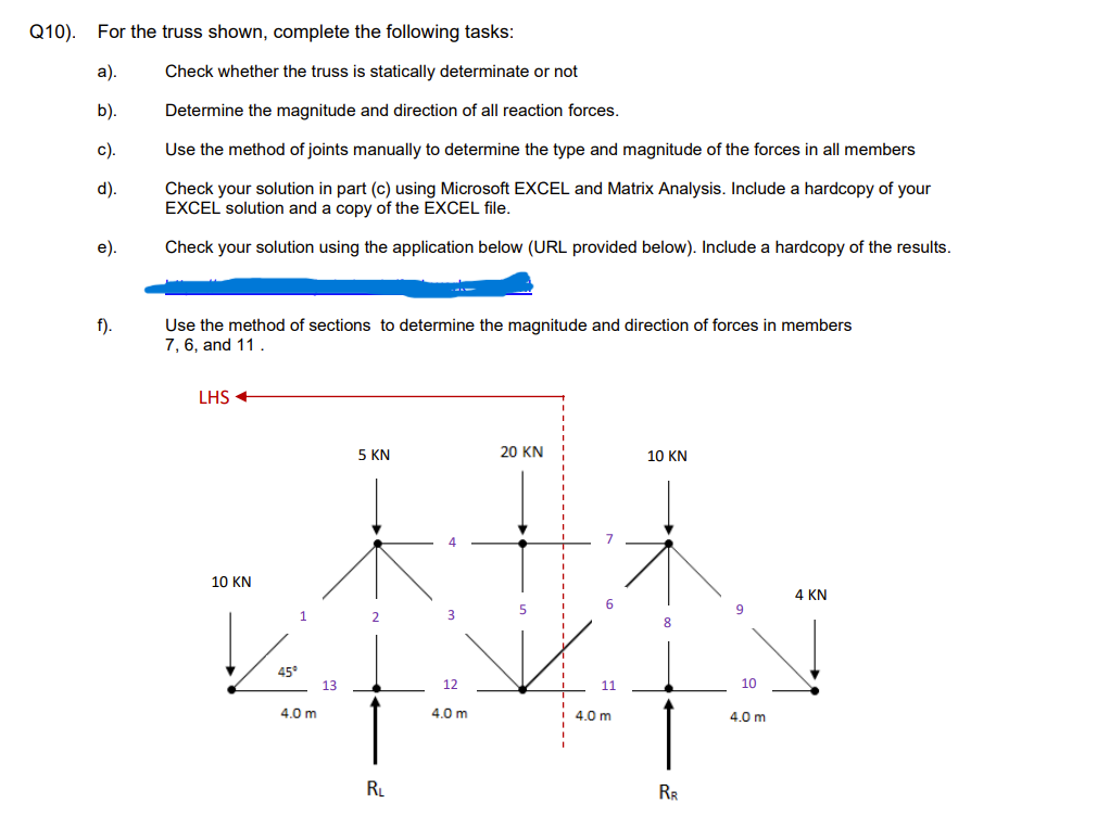 Q 1 0 ) . For the truss shown, complete the