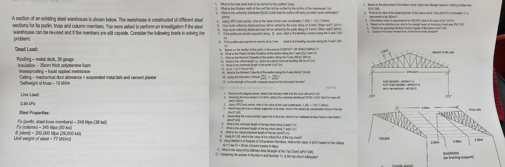 A section of an existing steel warehouse is shown