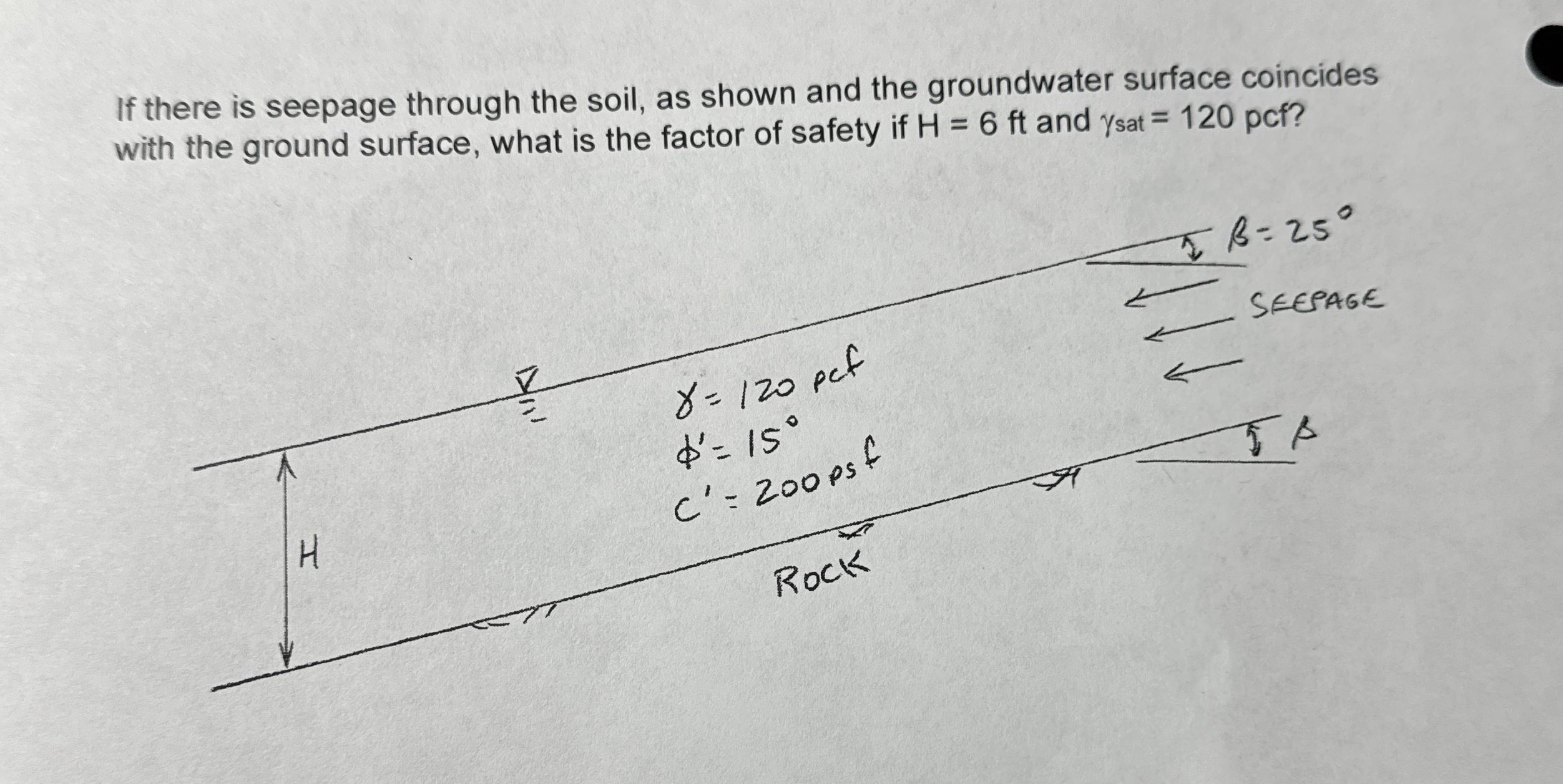 If there is seepage through the soil, as shown