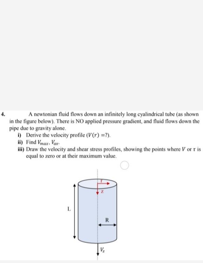 A newtonian fluid flows down an infinitely long
