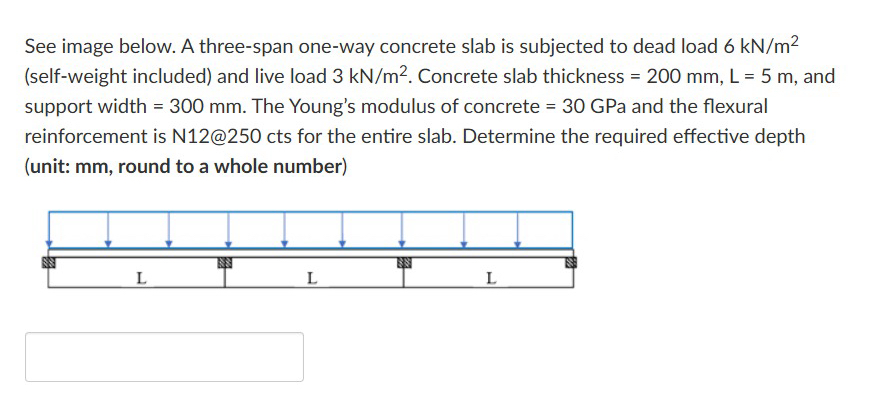  See image below. A three-span one-way concrete slab is subjected to