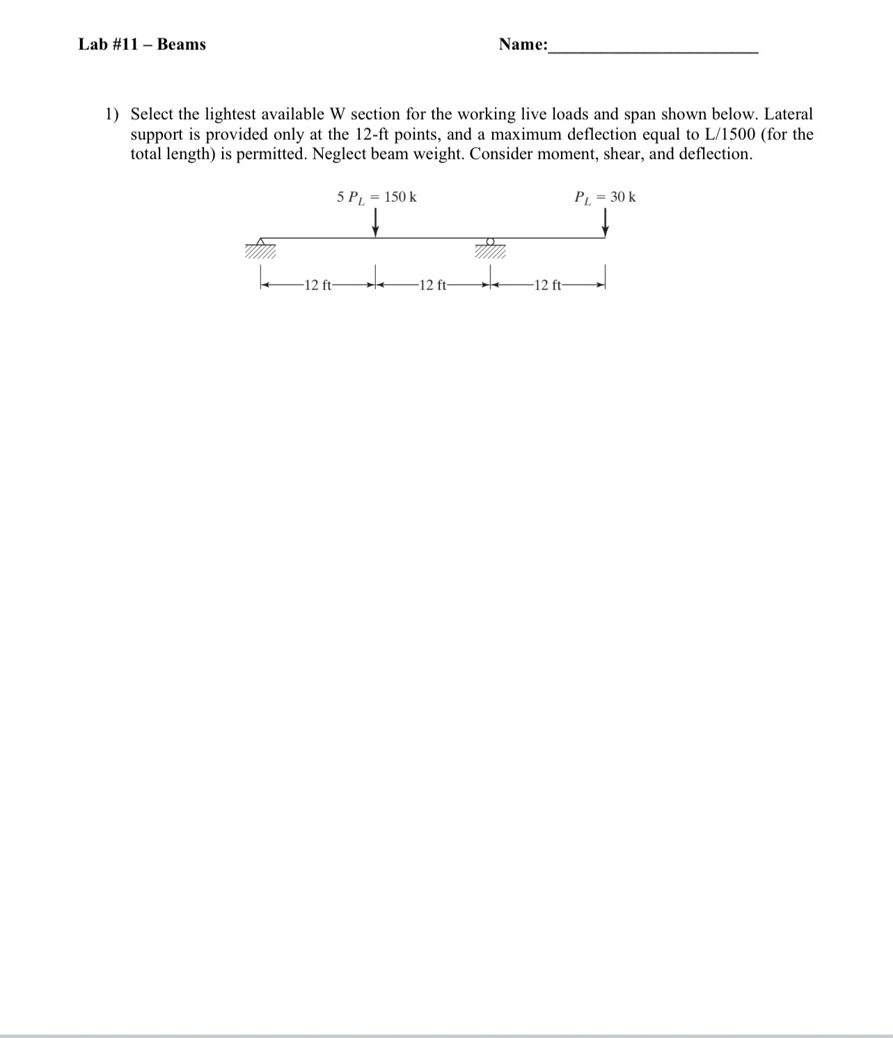 Lab # 1 1 - Beams Name Select the lightest