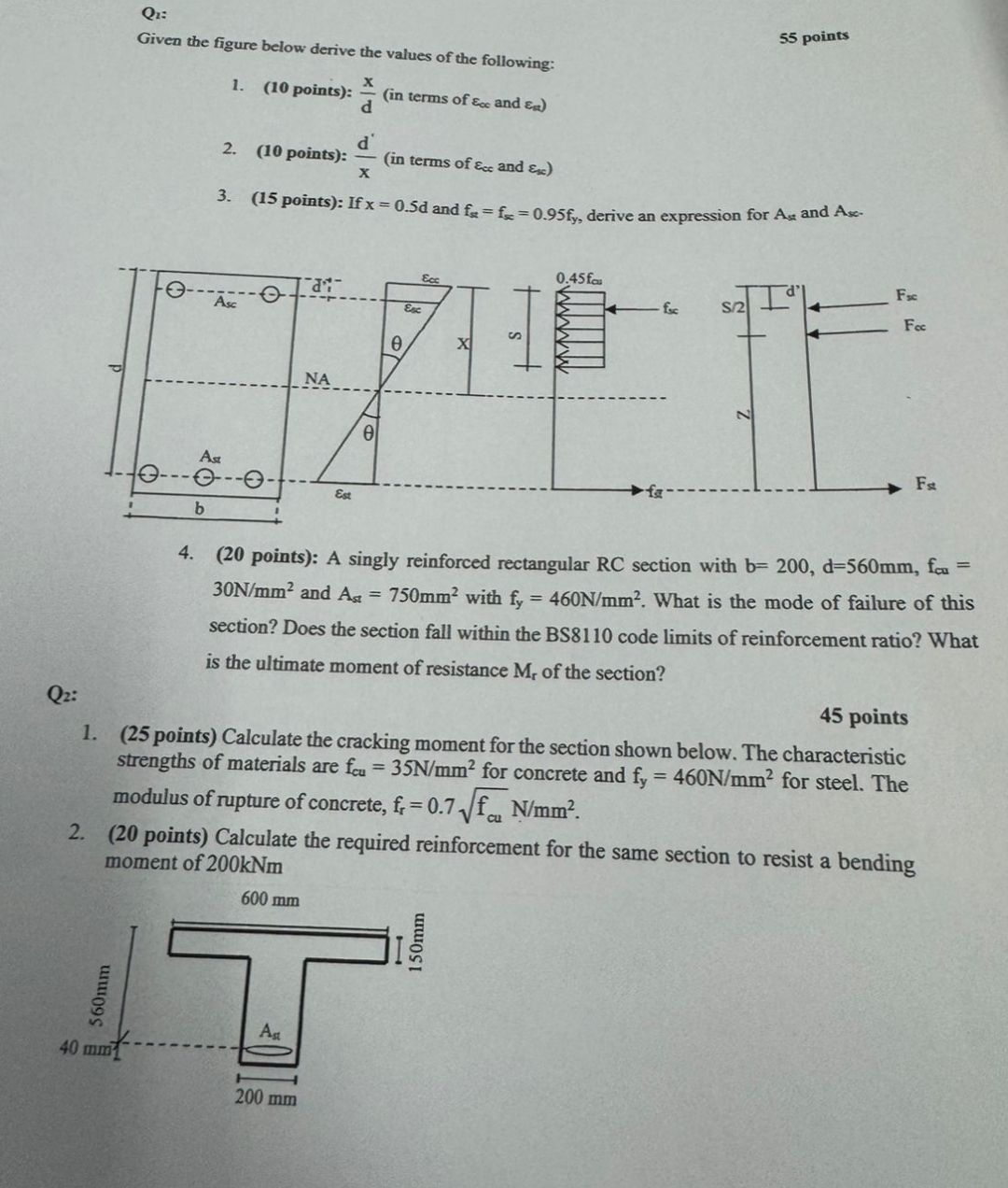 Q 1 : Given the figure below derive the values of