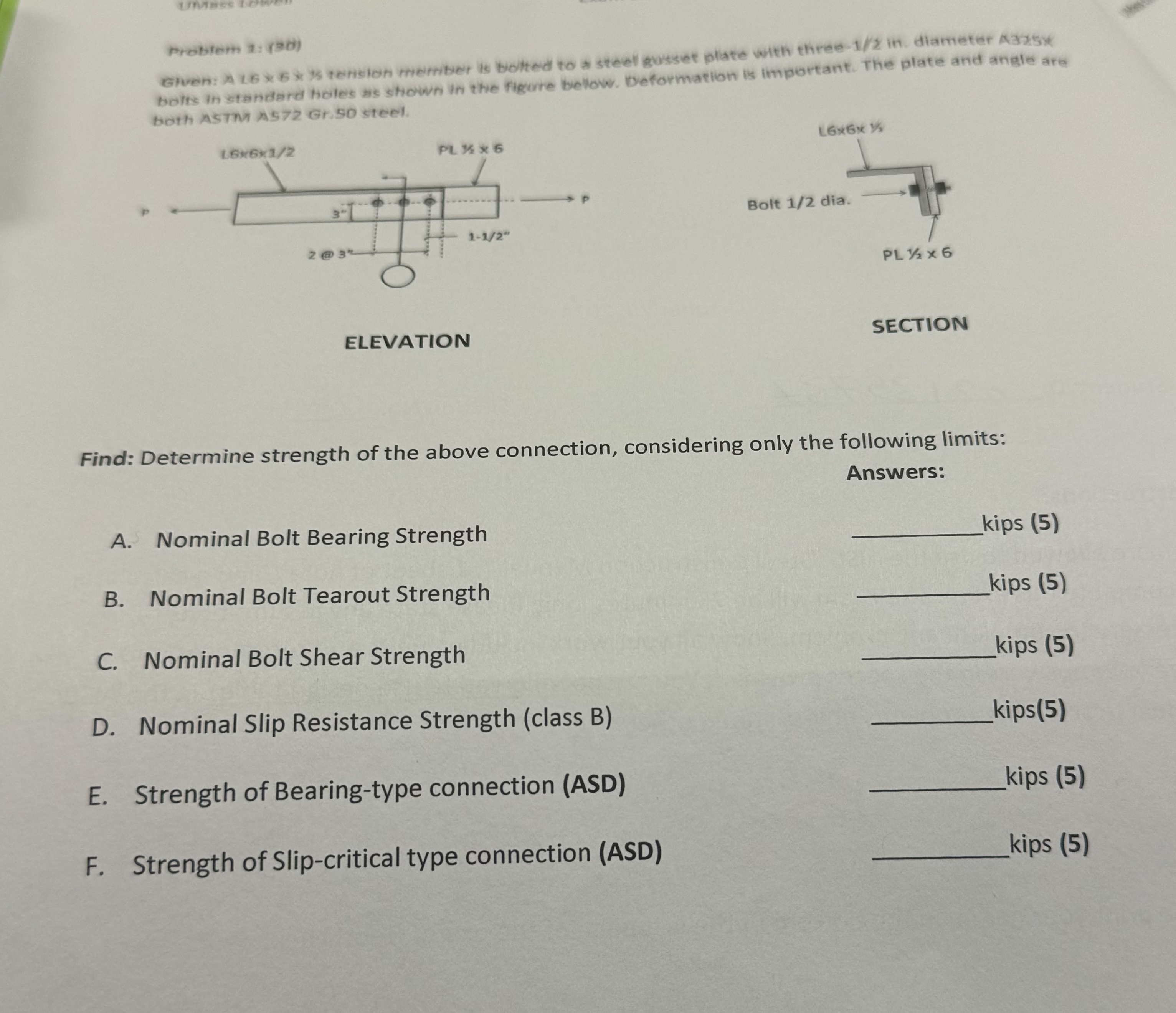 Problem 1 : ( 3 0 ) bolfs in standard holes as