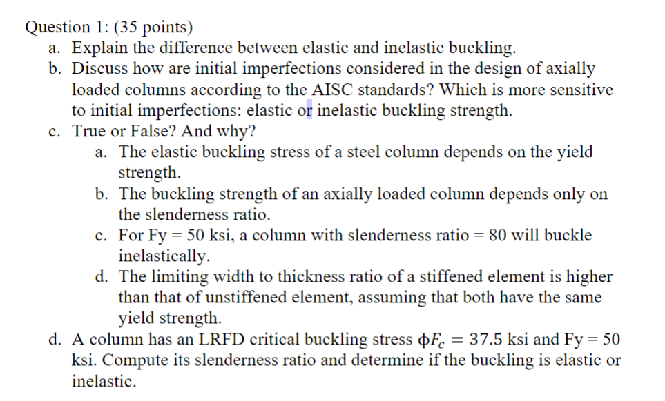 Question 1 : ( 3 5 points ) a . Explain the