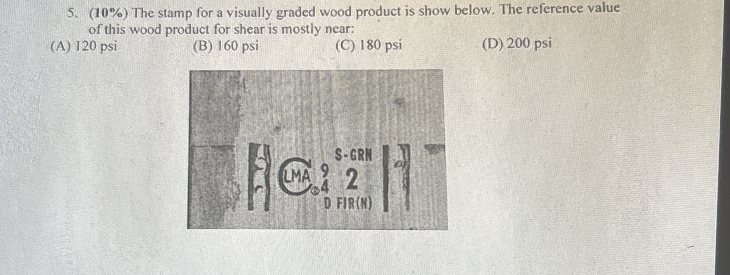 ( 1 0 % ) The stamp for a visually graded wood