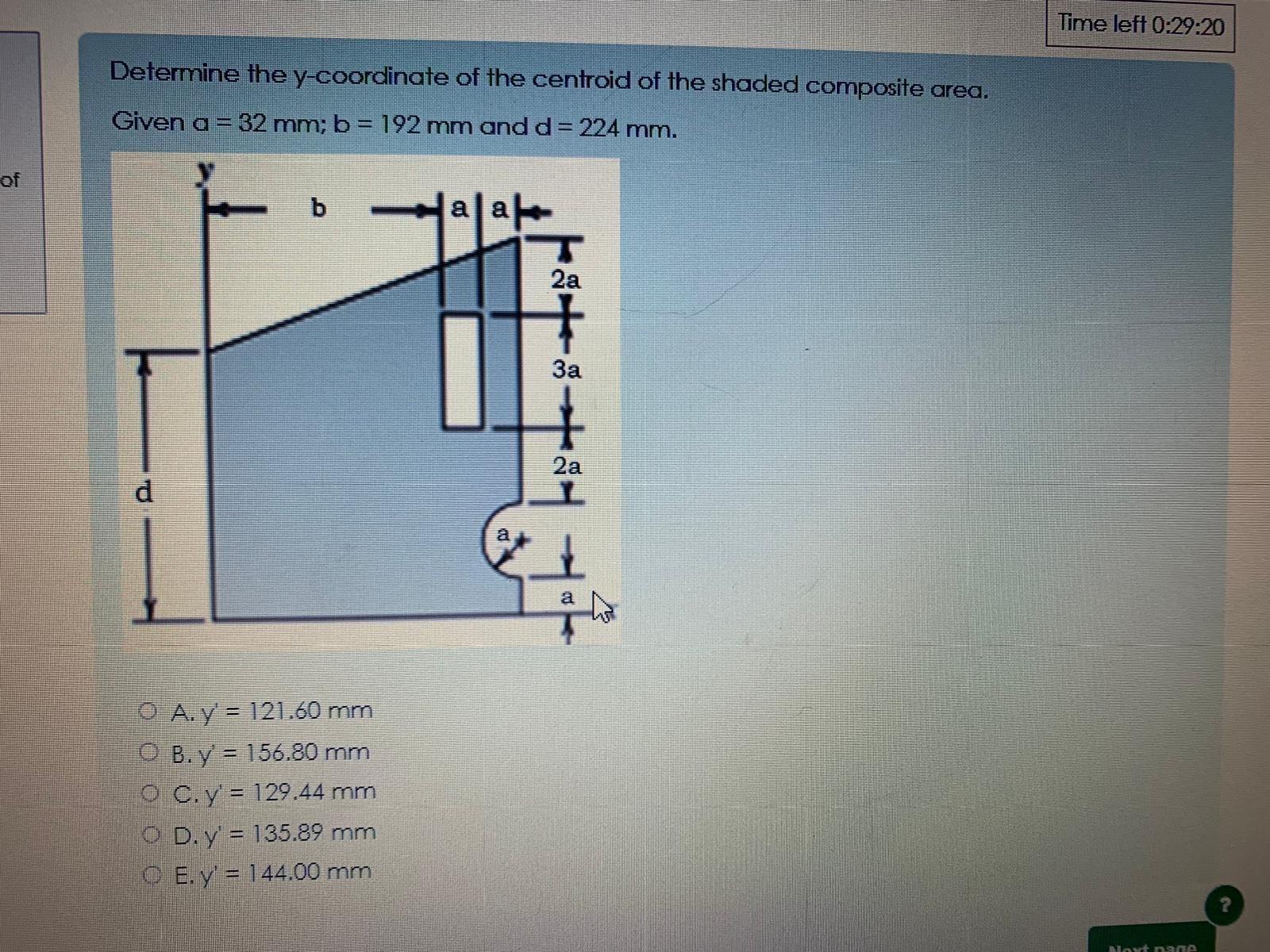 Time left 0 : 2 9 : 2 0 Determine the y -