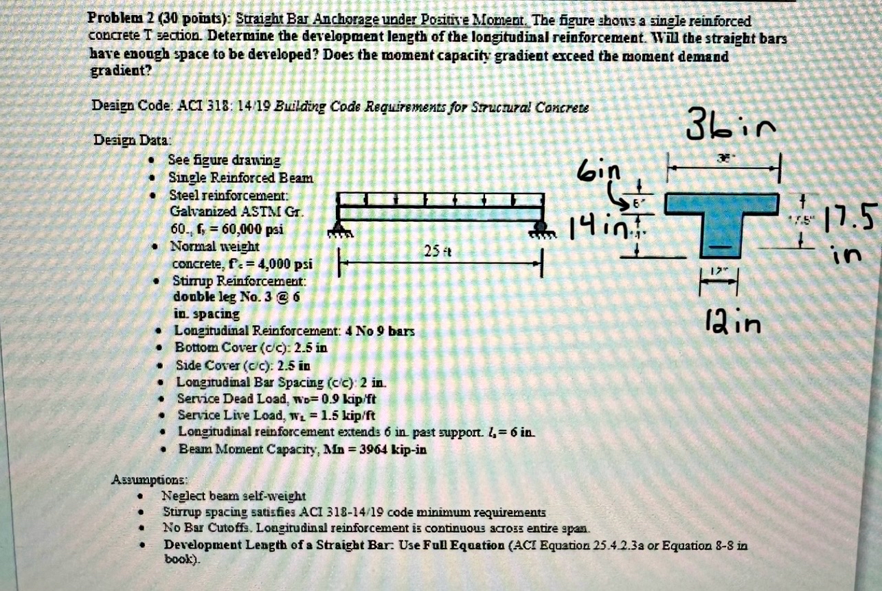 Problem 2 ( 3 0 points ) : Straight Bar Anchorage