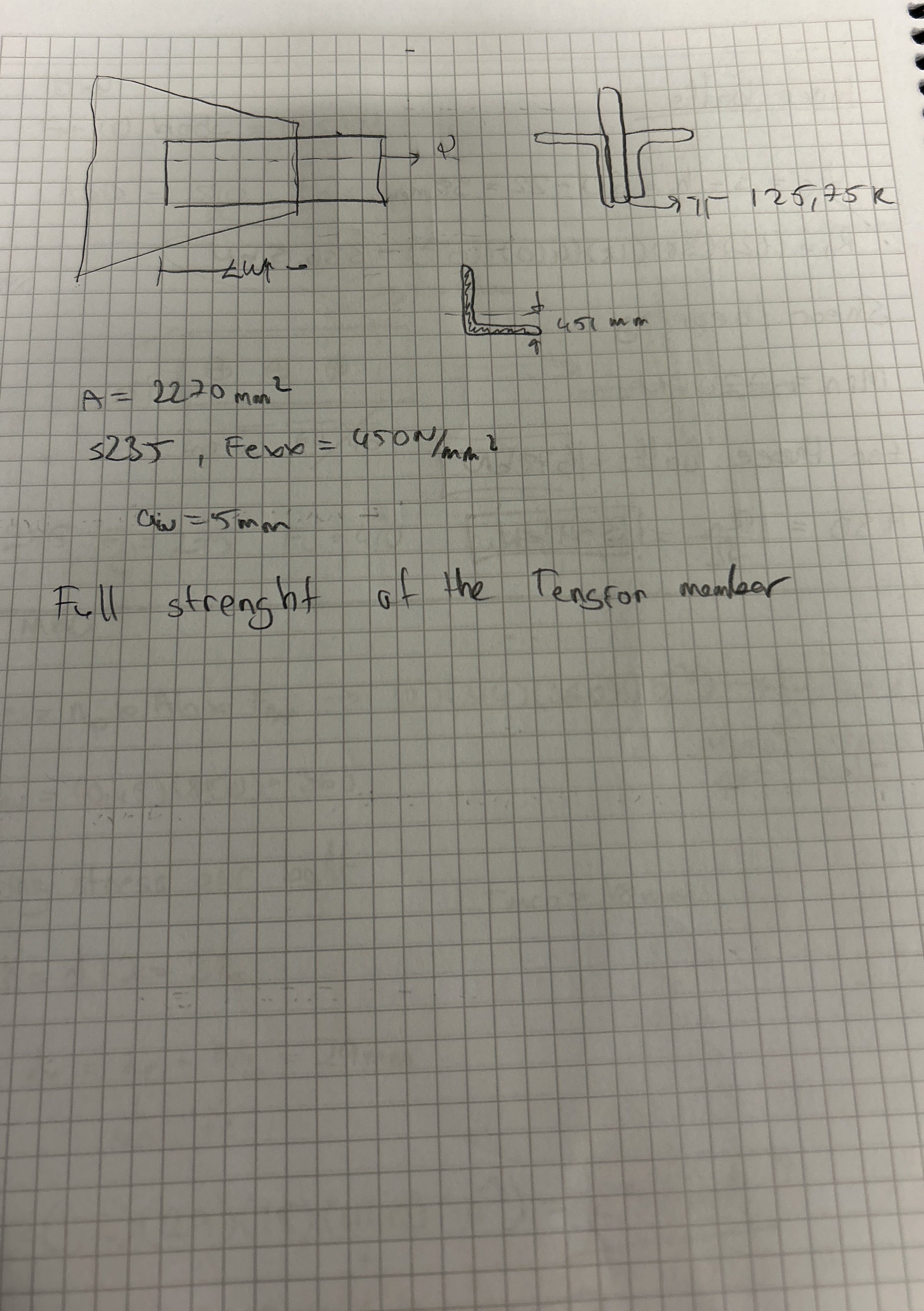 A = 2 2 7 0 m a n 2 s 2 3 5 , Fexx = 4 5 0 N m m