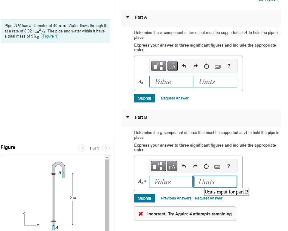 Part A Pipe \ ( A B \ ) has a diameter of 4 0 mm