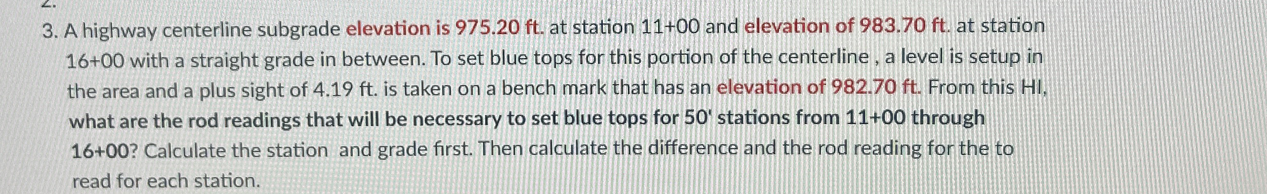 A highway centerline subgrade elevation is 9 7 5