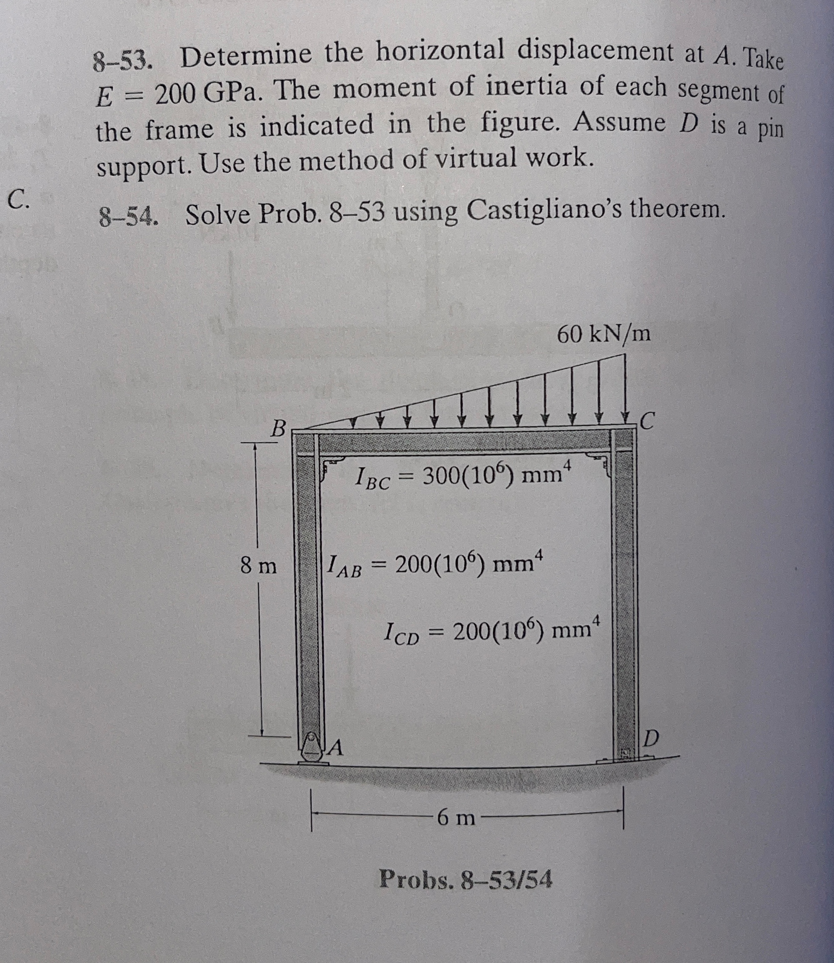 8 - 5 3 . Determine the horizontal displacement