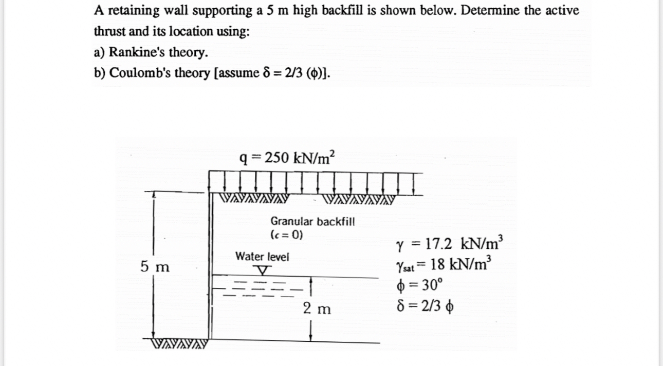 A retaining wall supporting a 5 m high backfill