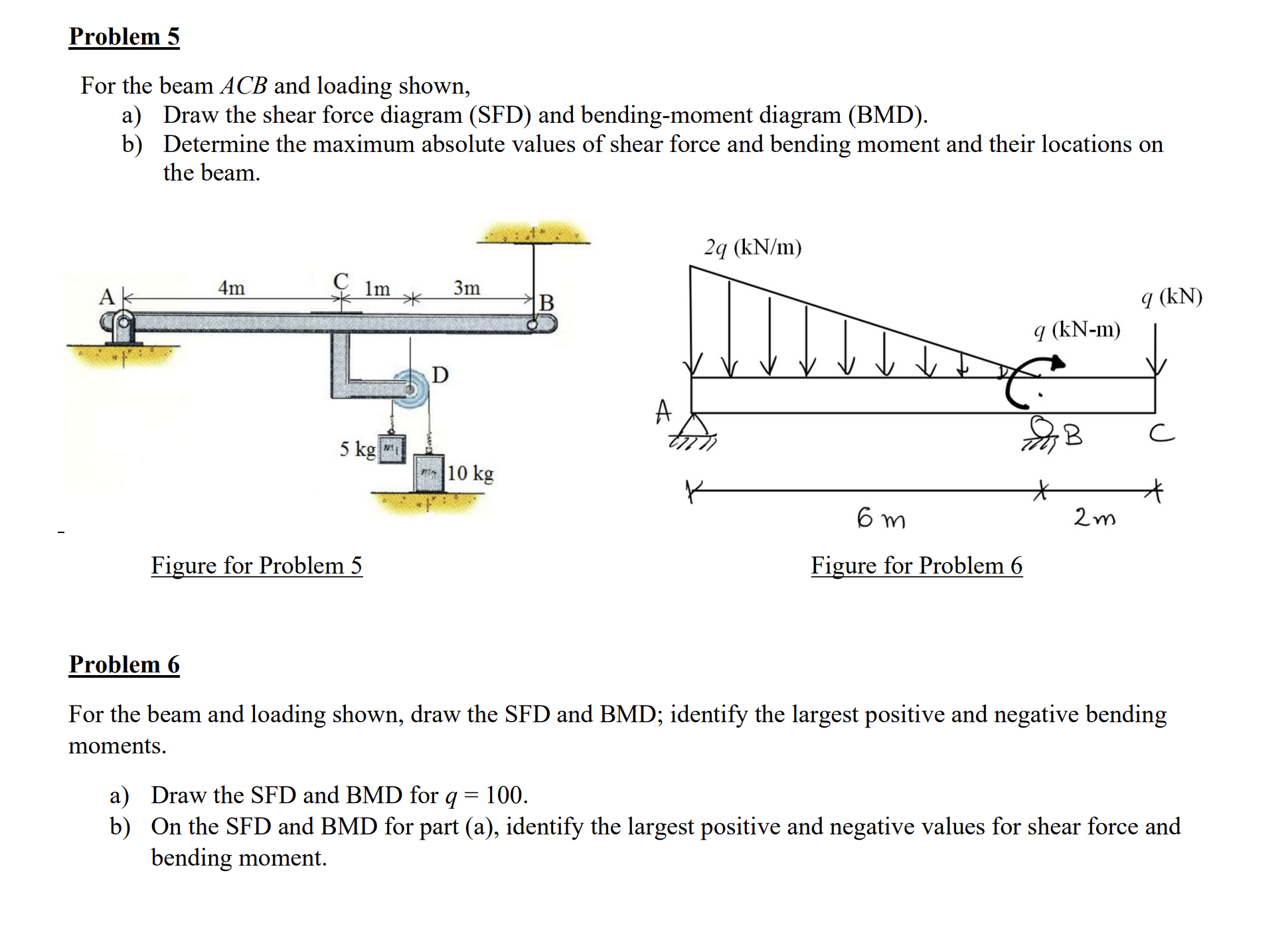 Problem 5 For the beam \ ( A C B \ ) and loading