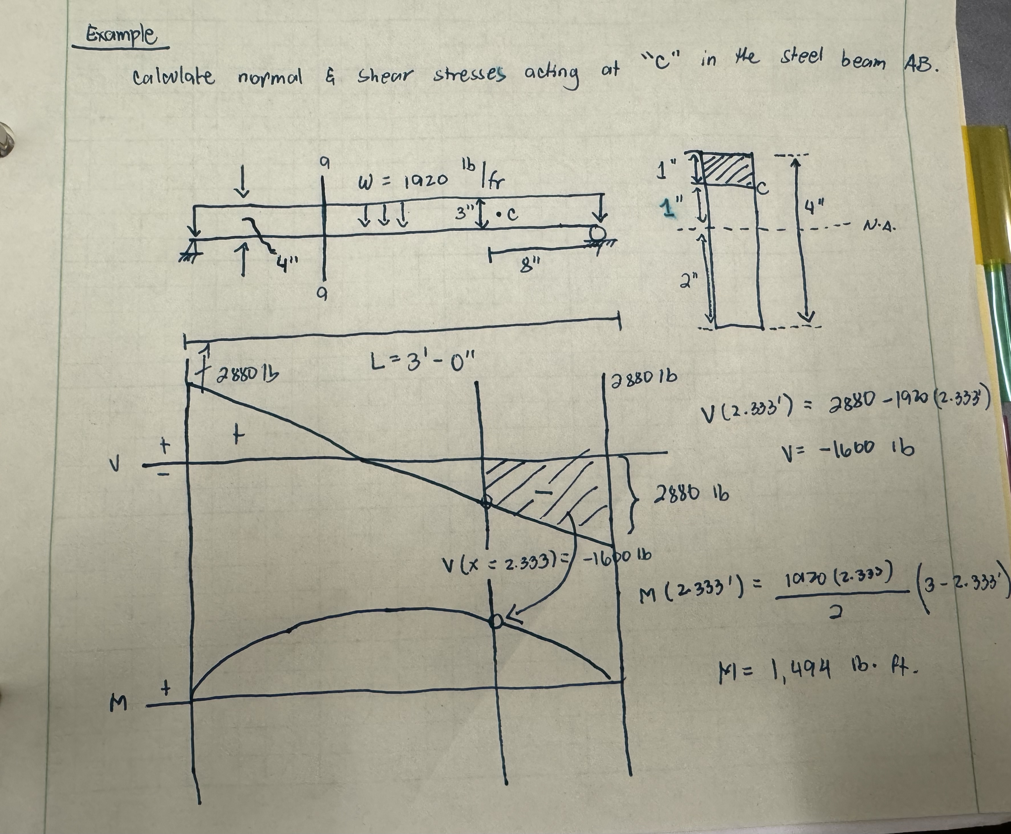 Example calculate normal & shear stresses acting