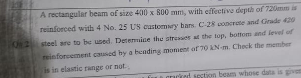 A rectangular beam of size 4 0 0 8 0 0 m m , with