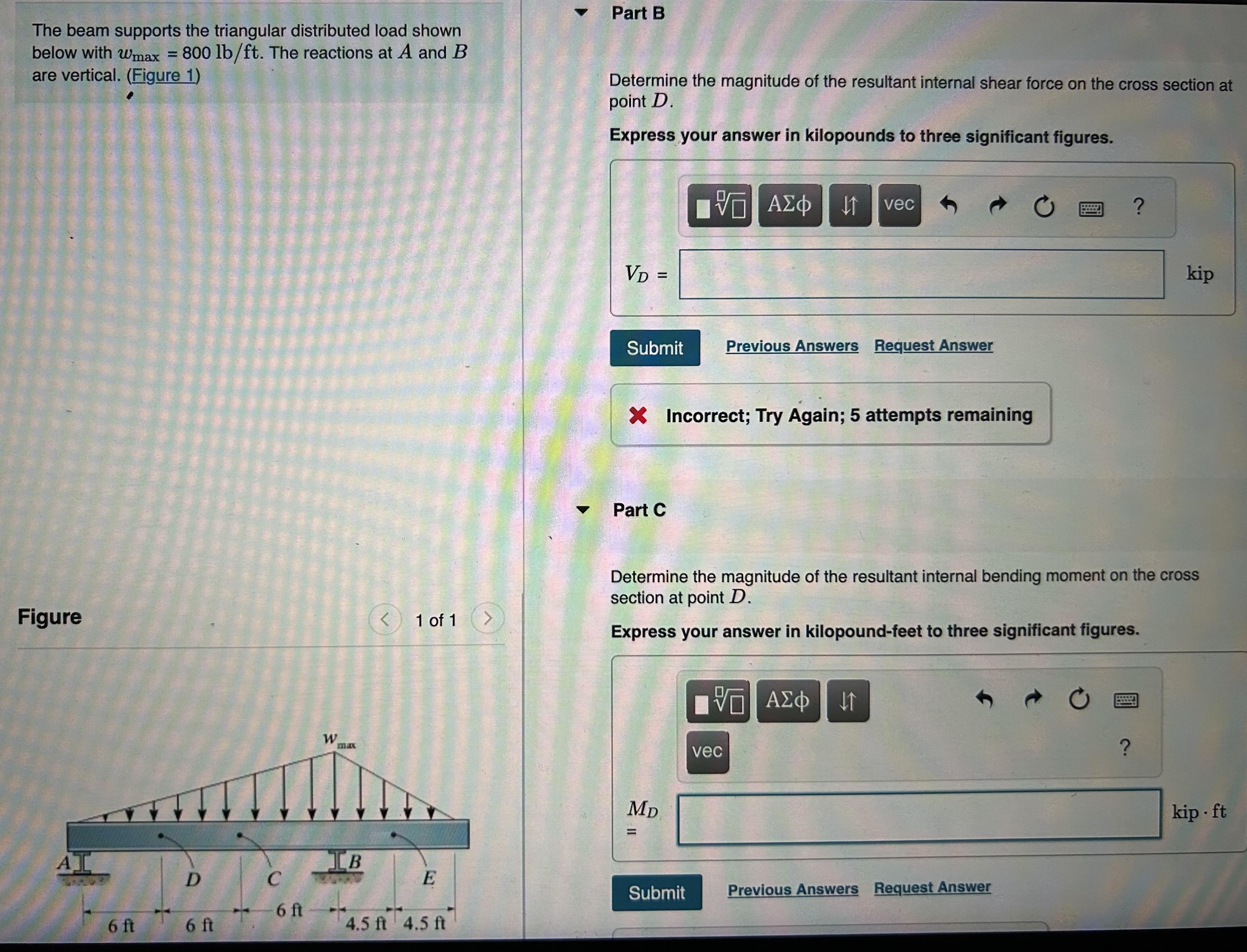 Part B The beam supports the triangular