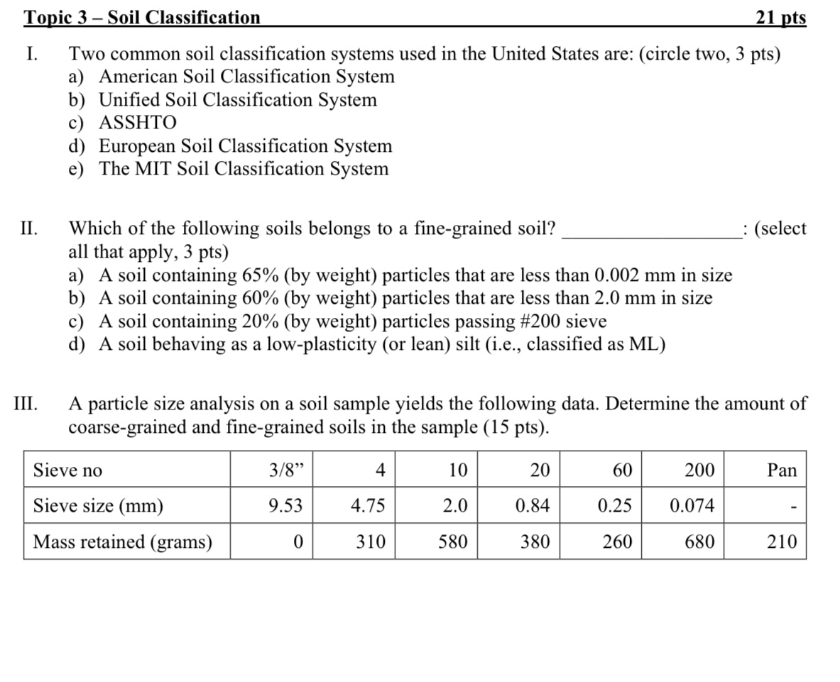 I. Two common soil classification systems used in