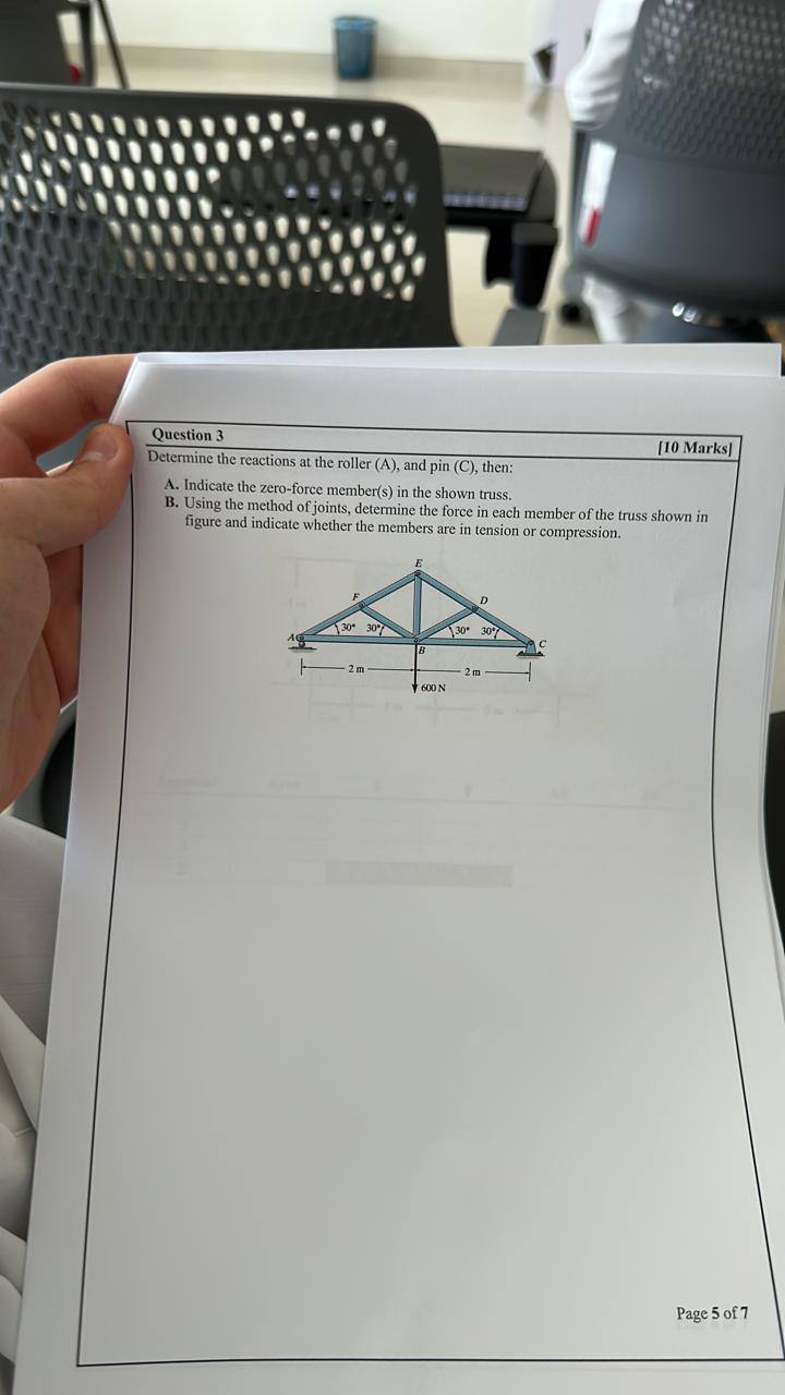 Question 3 Determine the reactions at the roller