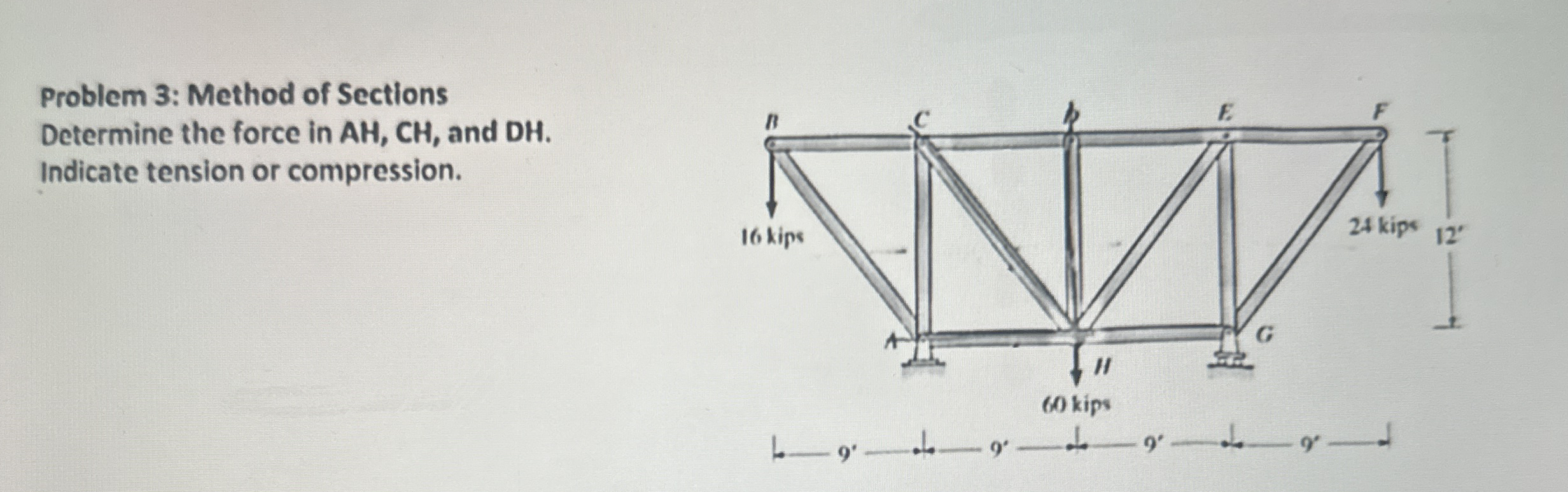 Problem 3 : Method of Sections Determine the