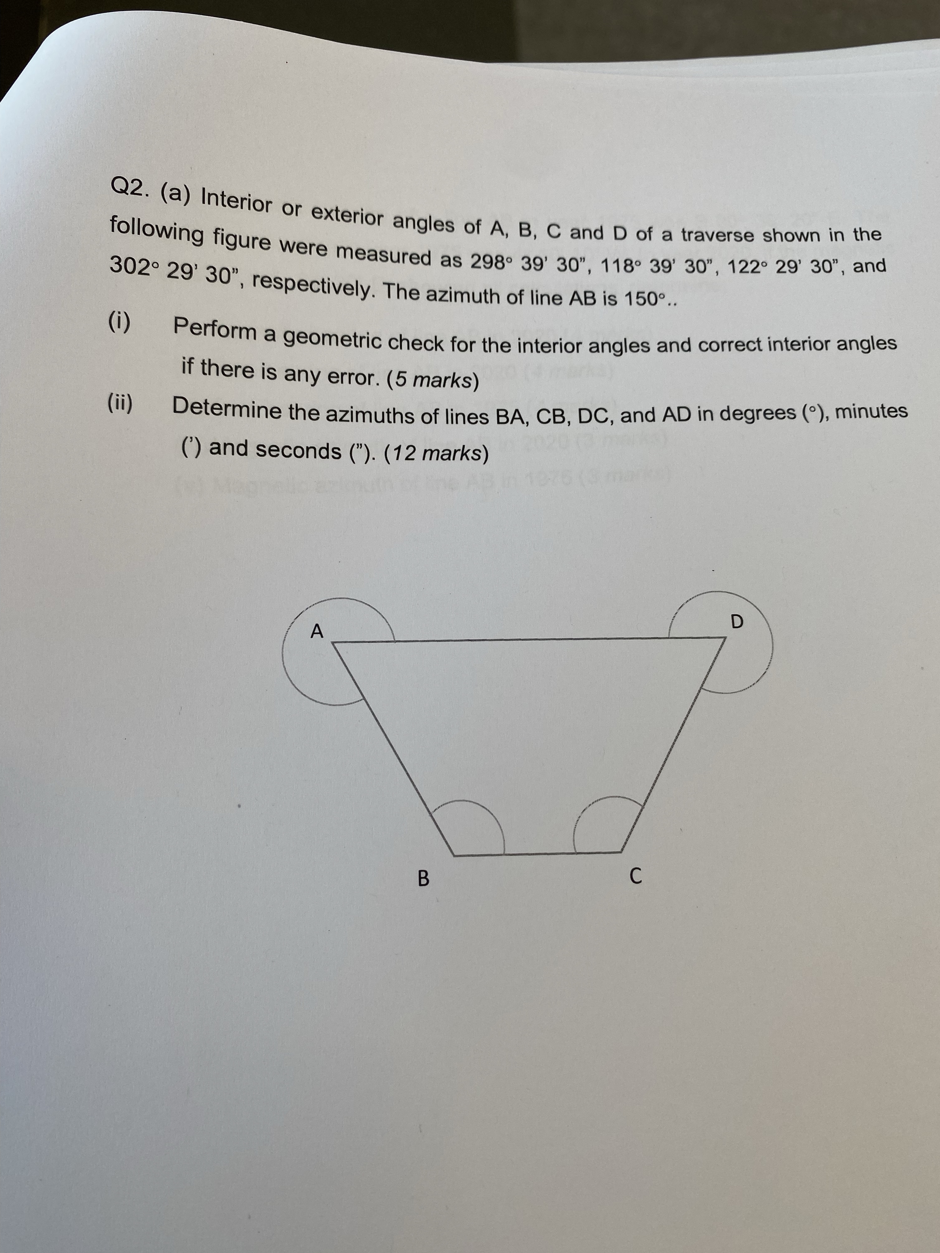 Q 2 . ( a ) Interior or exterior angles of A , B