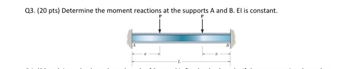 Q 3 . ( 2 0 pts ) Determine the moment reactions