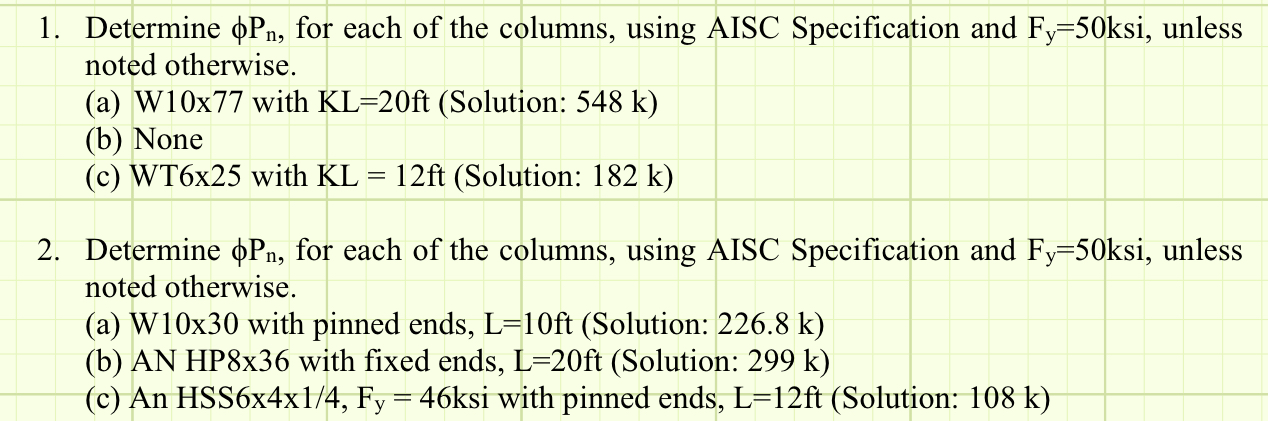 Determine P n , for each of the columns, using