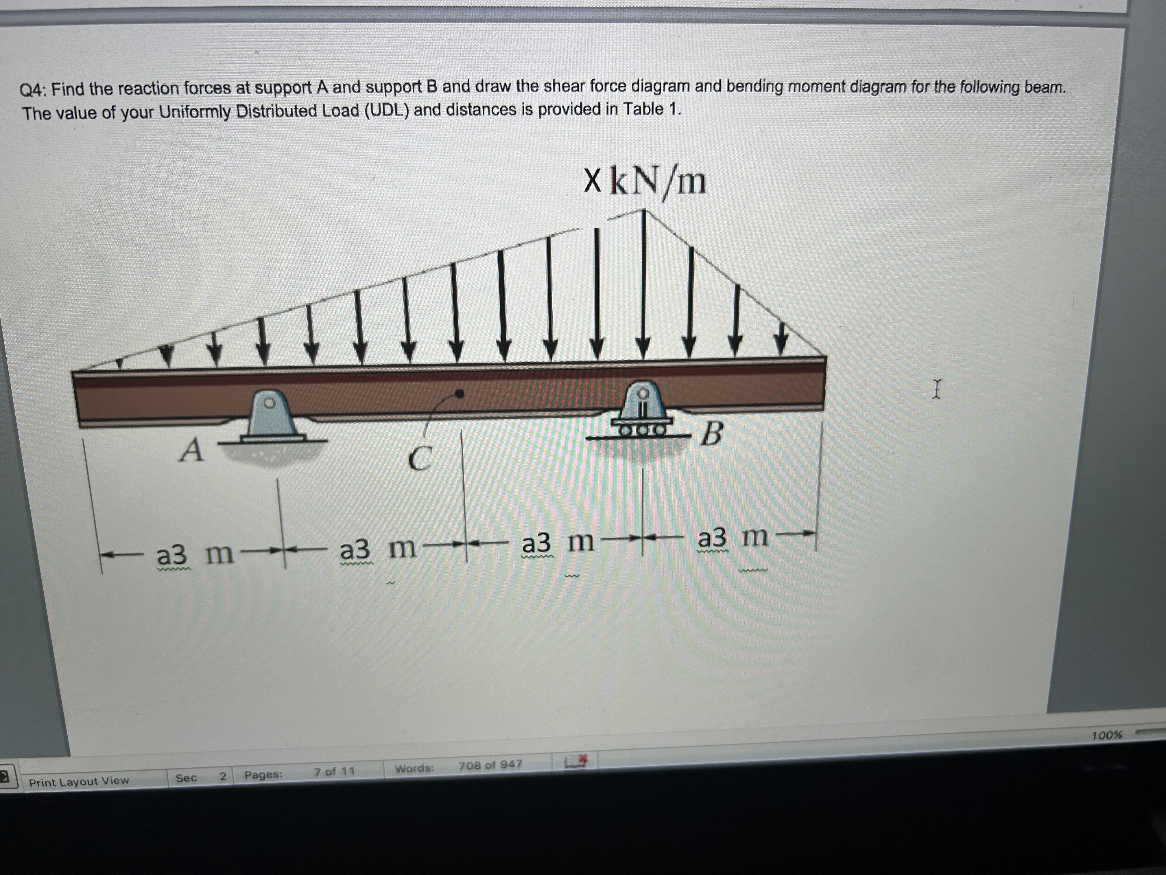 Q 4 : Find the reaction forces at support A and