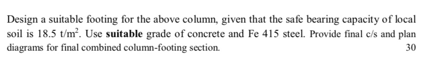 Design a suitable footing for the above column,