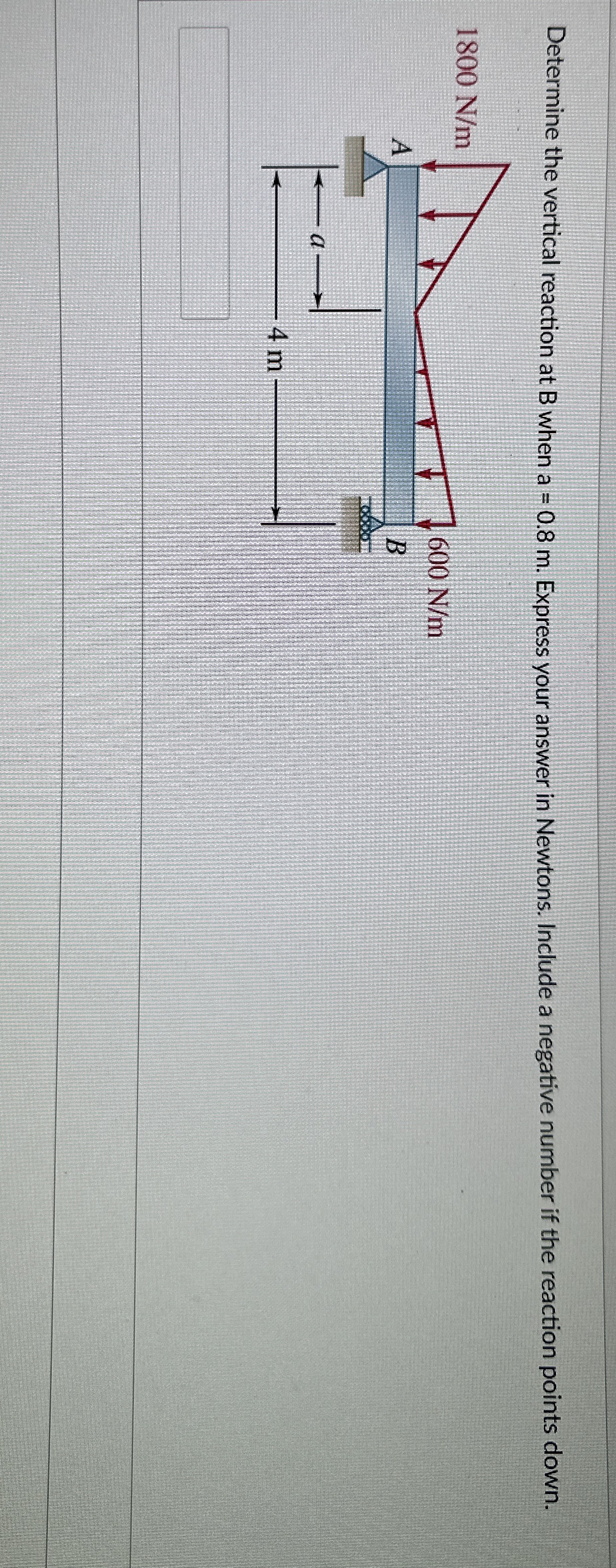 Determine the vertical reaction at B when a = 0 .