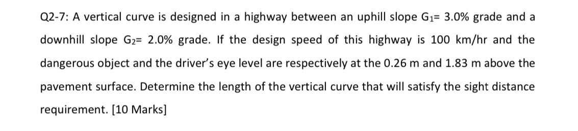 Q 2 - 7 : A vertical curve is designed in a