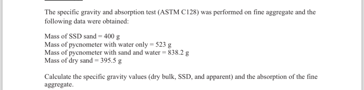 The specific gravity and absorption test ( ASTM C