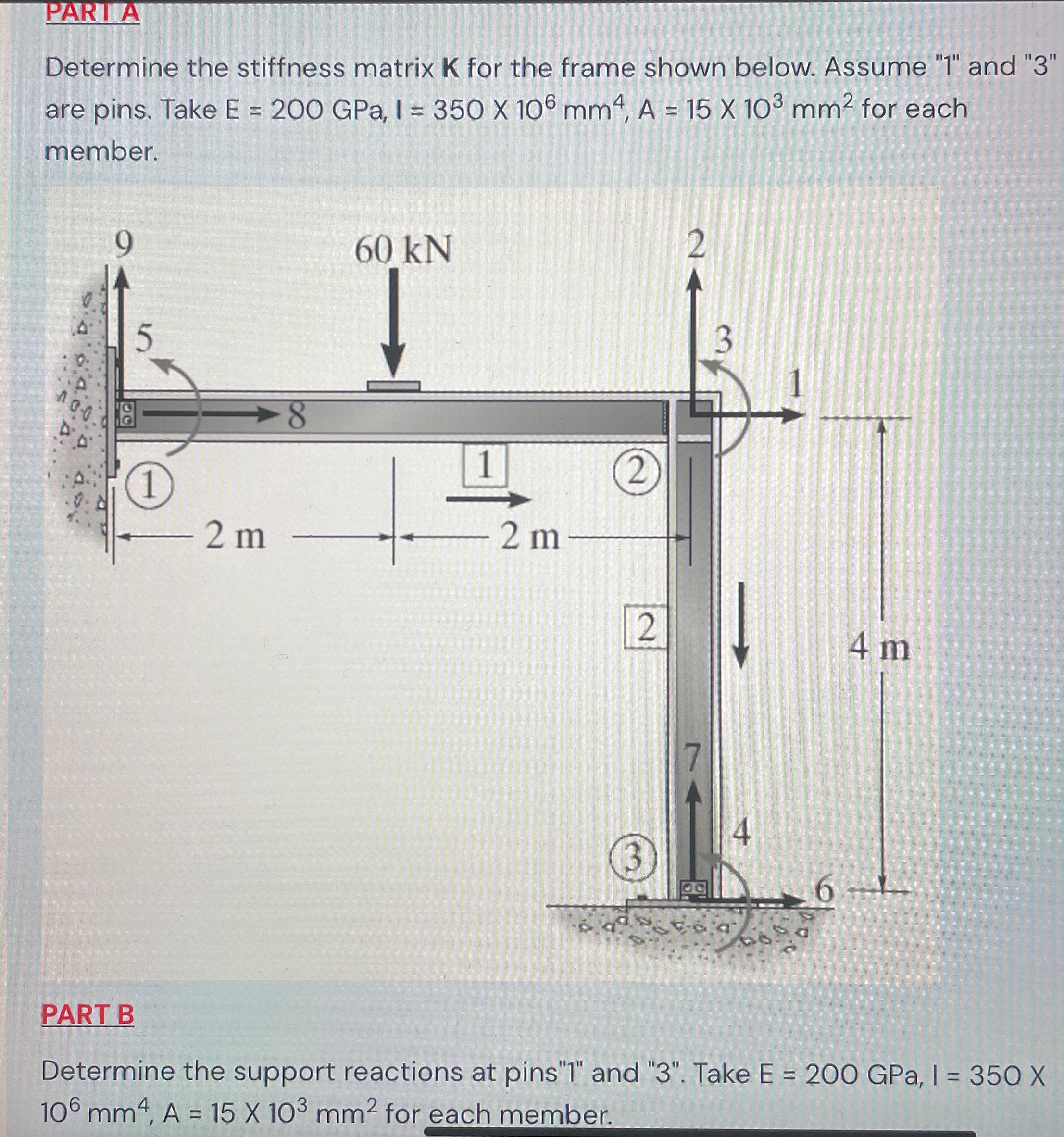 PART A Determine the stiffness matrix K for the